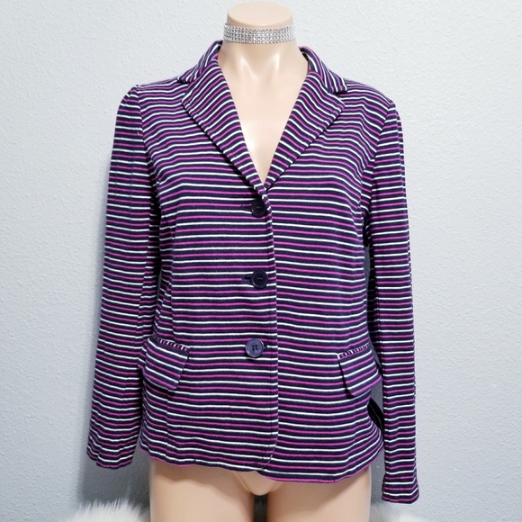 Talbots stripe office career jacket blazer LARGE petite - Picture 1 of 6